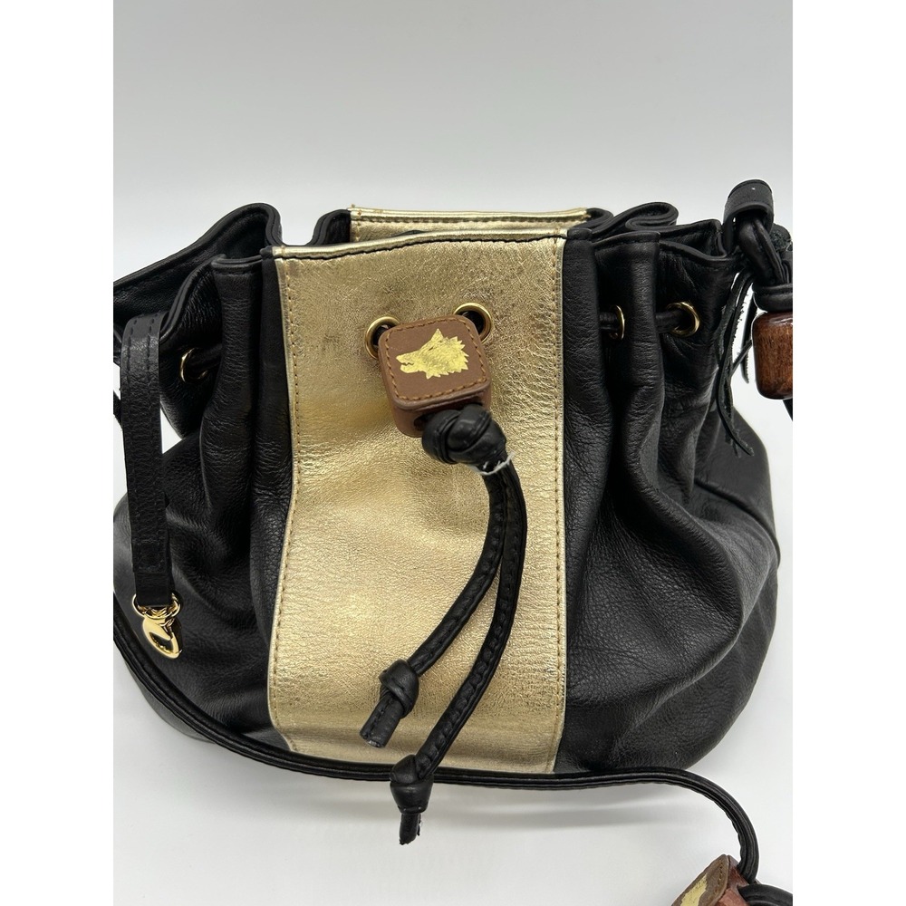 LouLou De la Falaise Vintage Black leather shoulder bag Wooden Accents - Picture 2 of 10